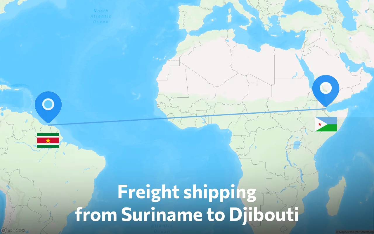 Shipping route from Suriname to Djibouti