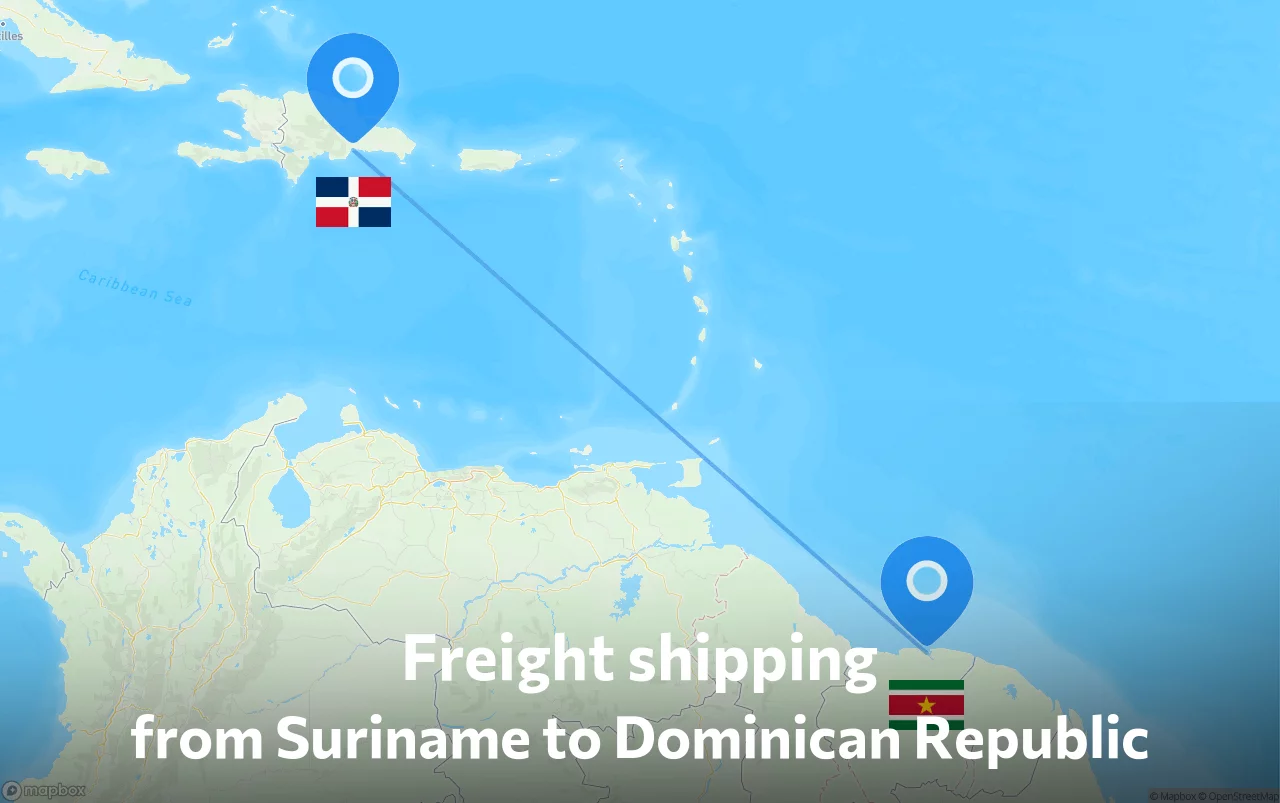 Shipping route from Suriname to Dominican Republic