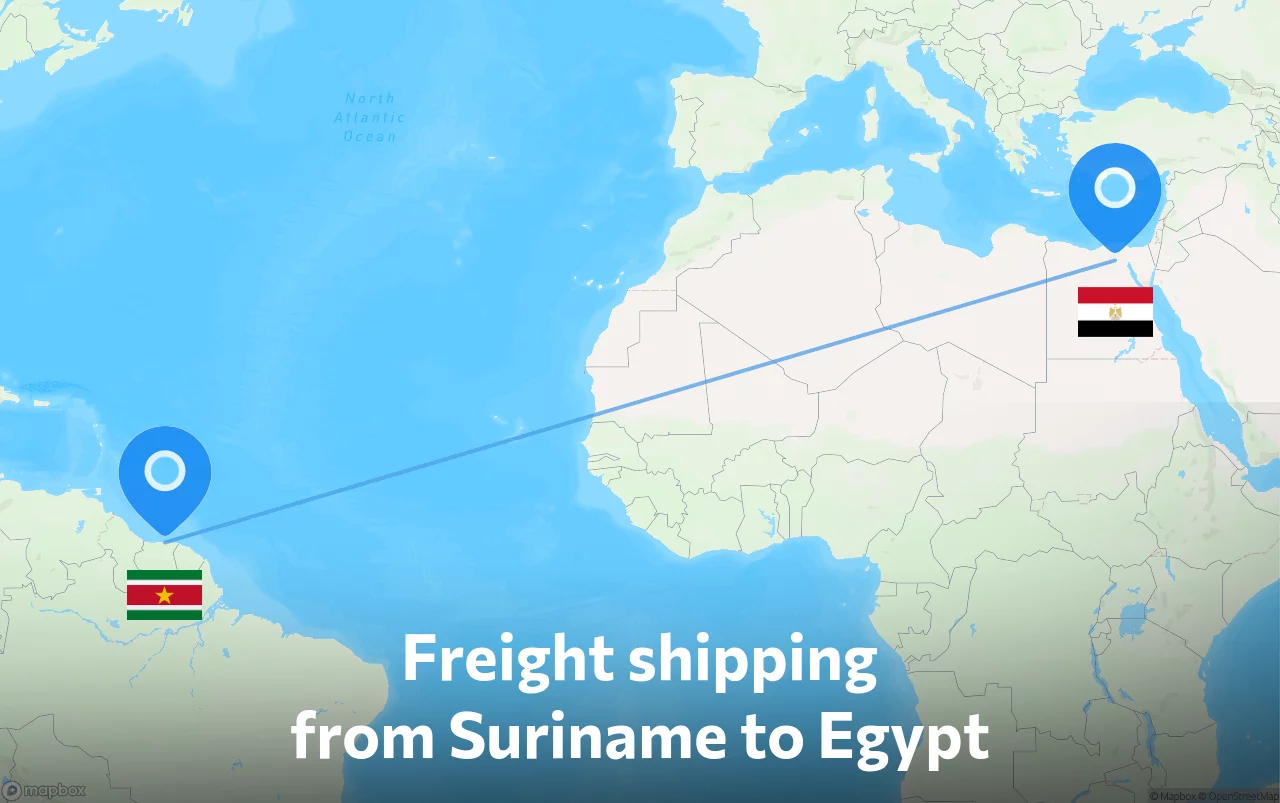 Shipping route from Suriname to Egypt