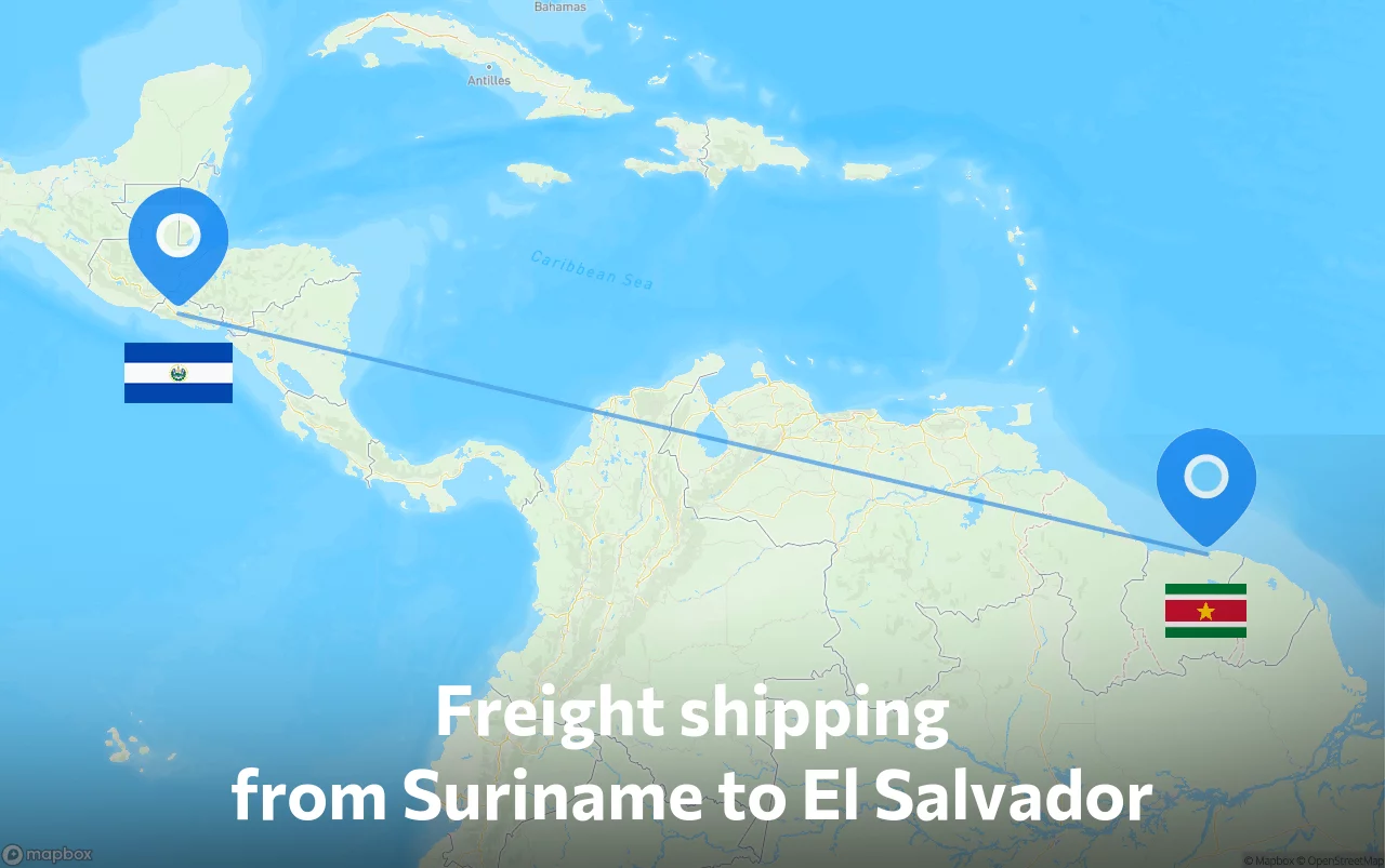 Shipping route from Suriname to El Salvador