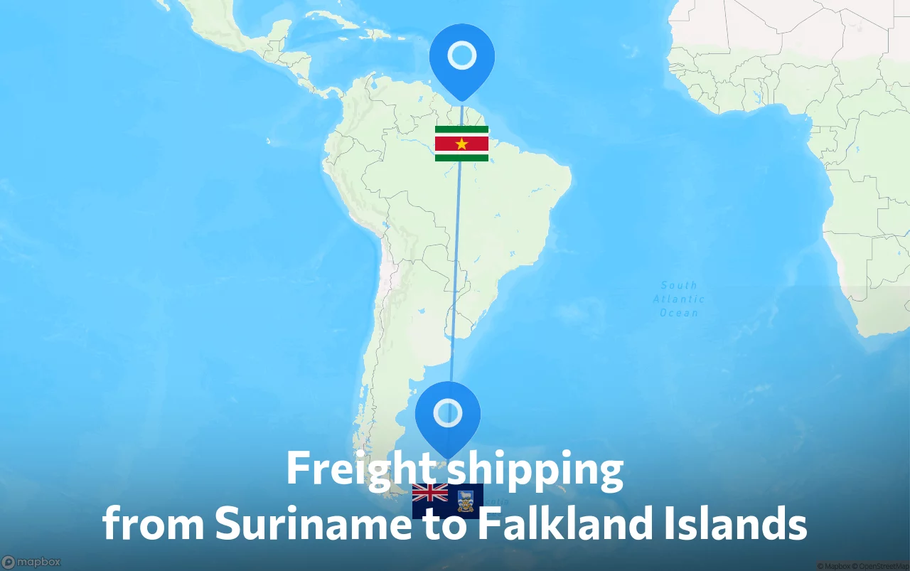 Shipping route from Suriname to Falkland Islands