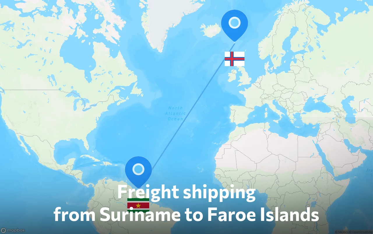 Shipping route from Suriname to Faroe Islands