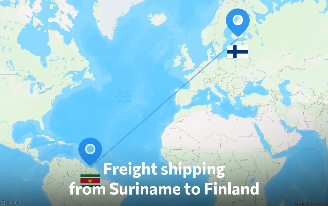 Shipping route from Suriname to Finland