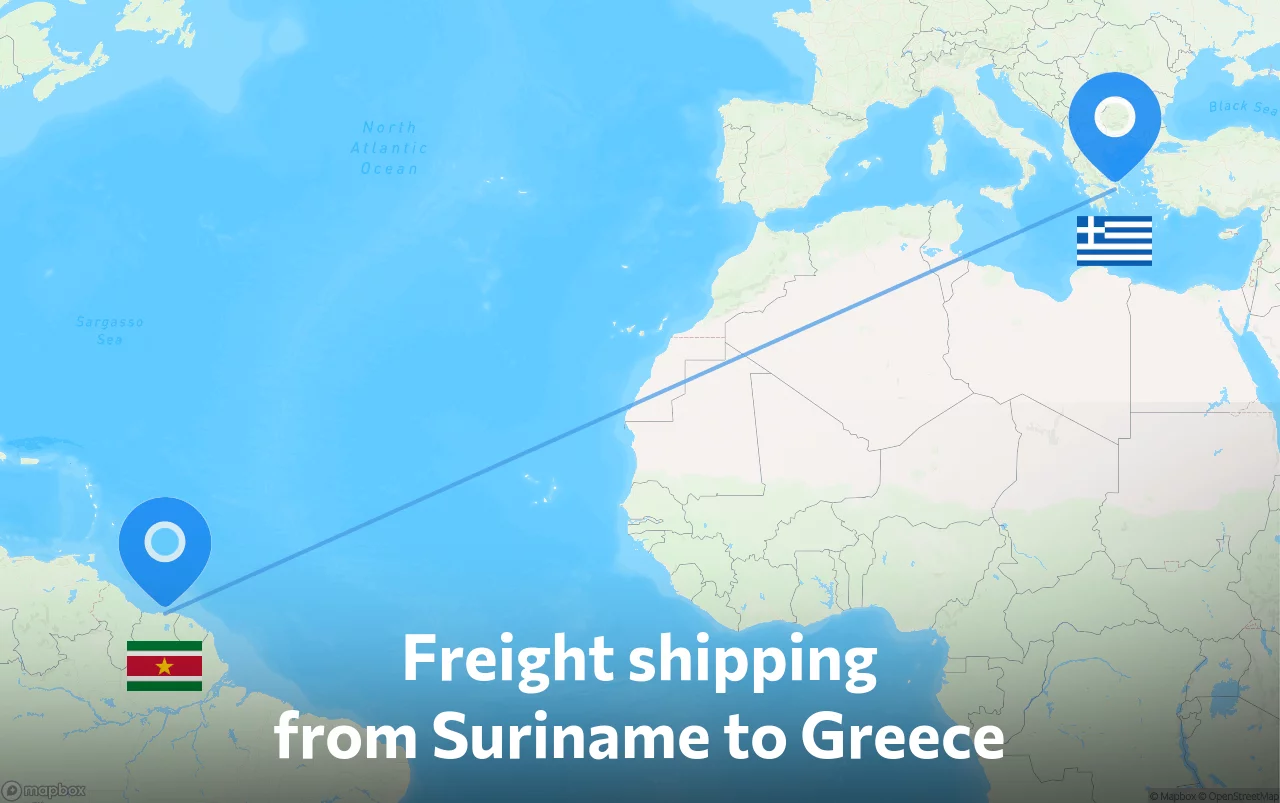 Shipping route from Suriname to Greece
