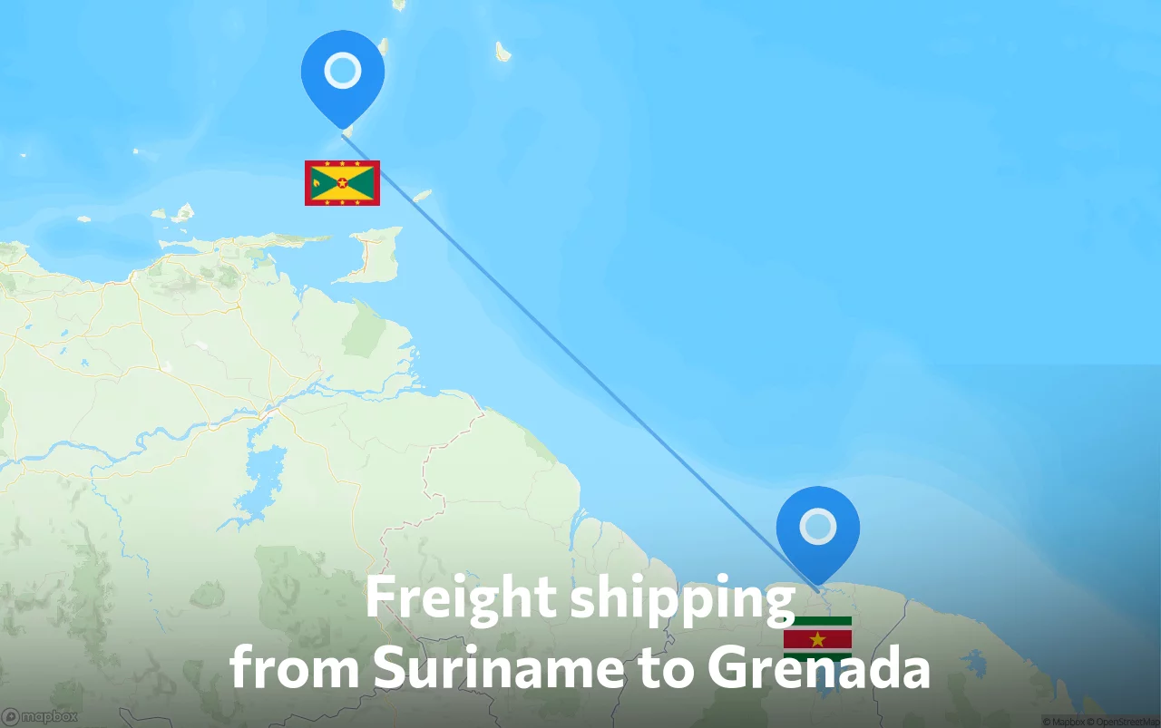Shipping route from Suriname to Grenada