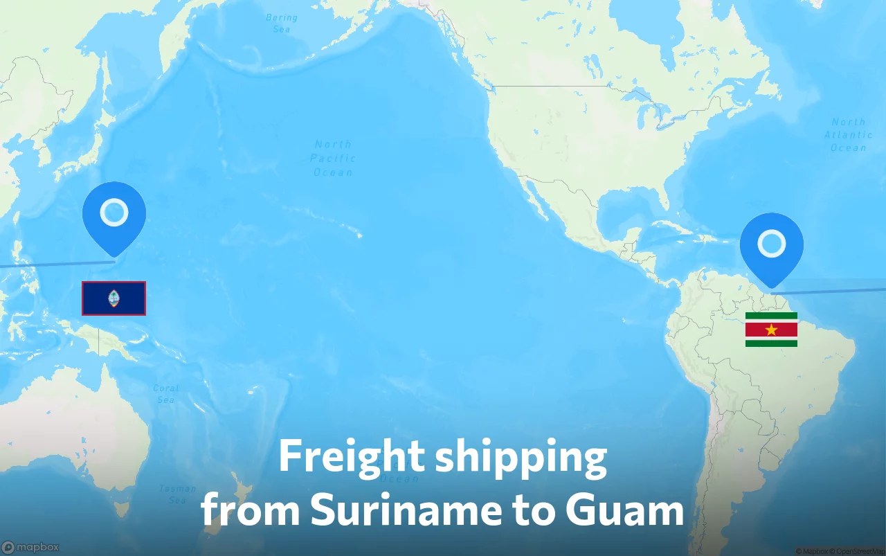 Shipping route from Suriname to Guam