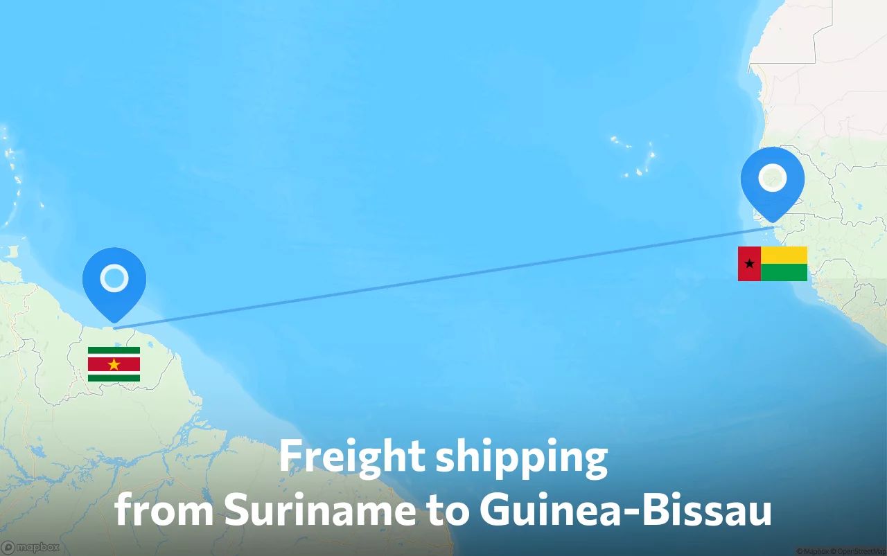Shipping route from Suriname to Guinea-Bissau