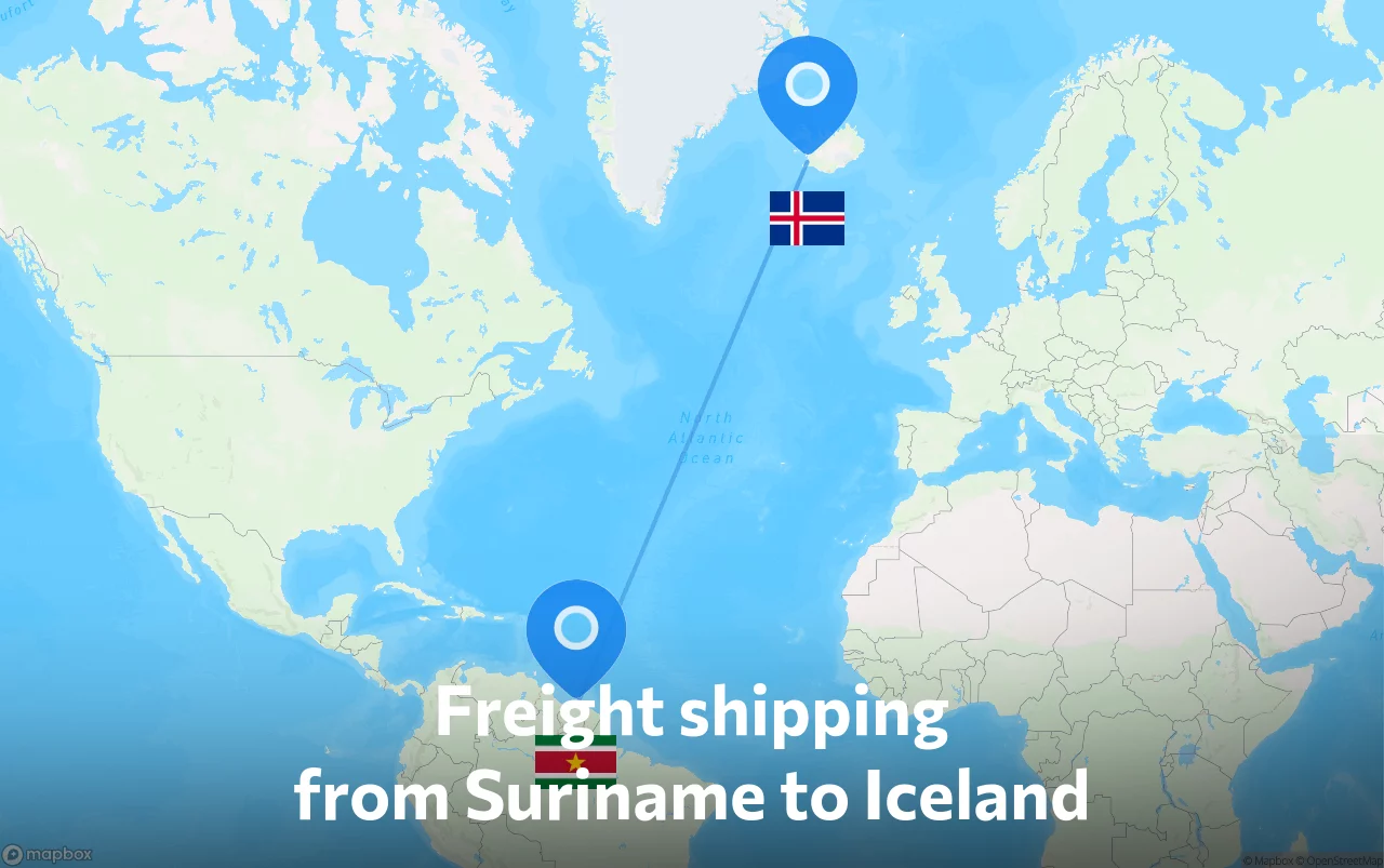Shipping route from Suriname to Iceland