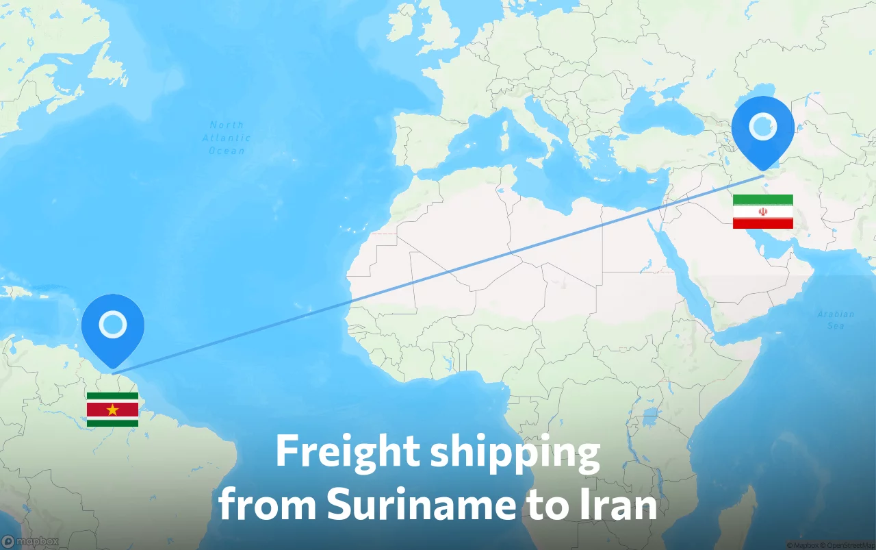 Shipping route from Suriname to Iran
