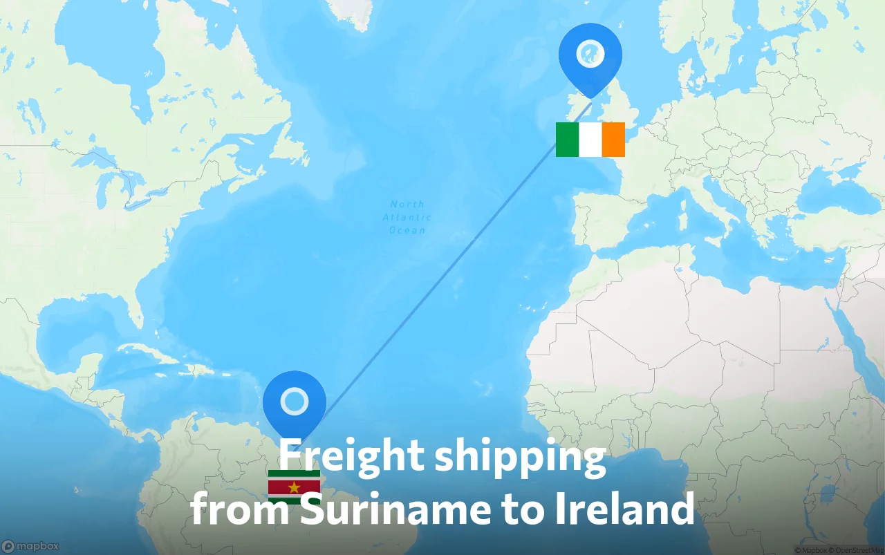 Shipping route from Suriname to Ireland