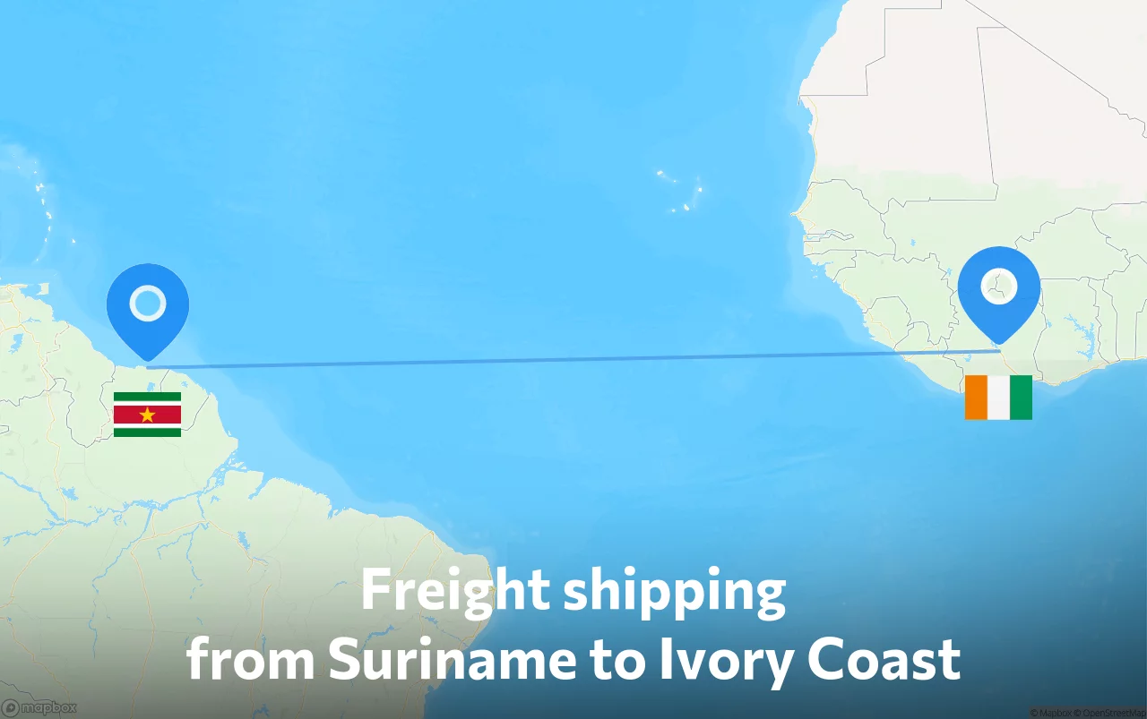 Shipping route from Suriname to Ivory Coast