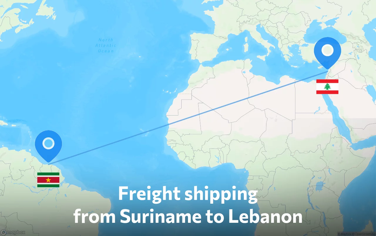 Shipping route from Suriname to Lebanon