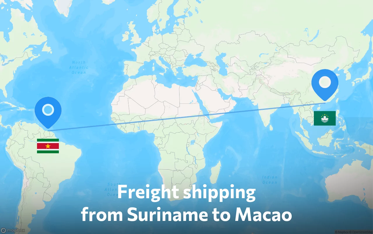 Shipping route from Suriname to Macao