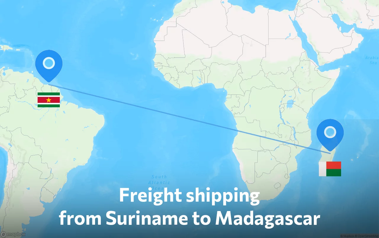 Shipping route from Suriname to Madagascar