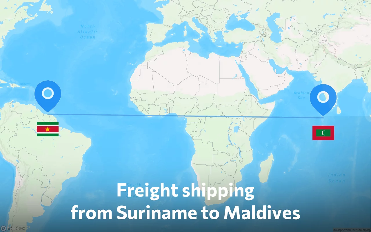 Shipping route from Suriname to Maldives