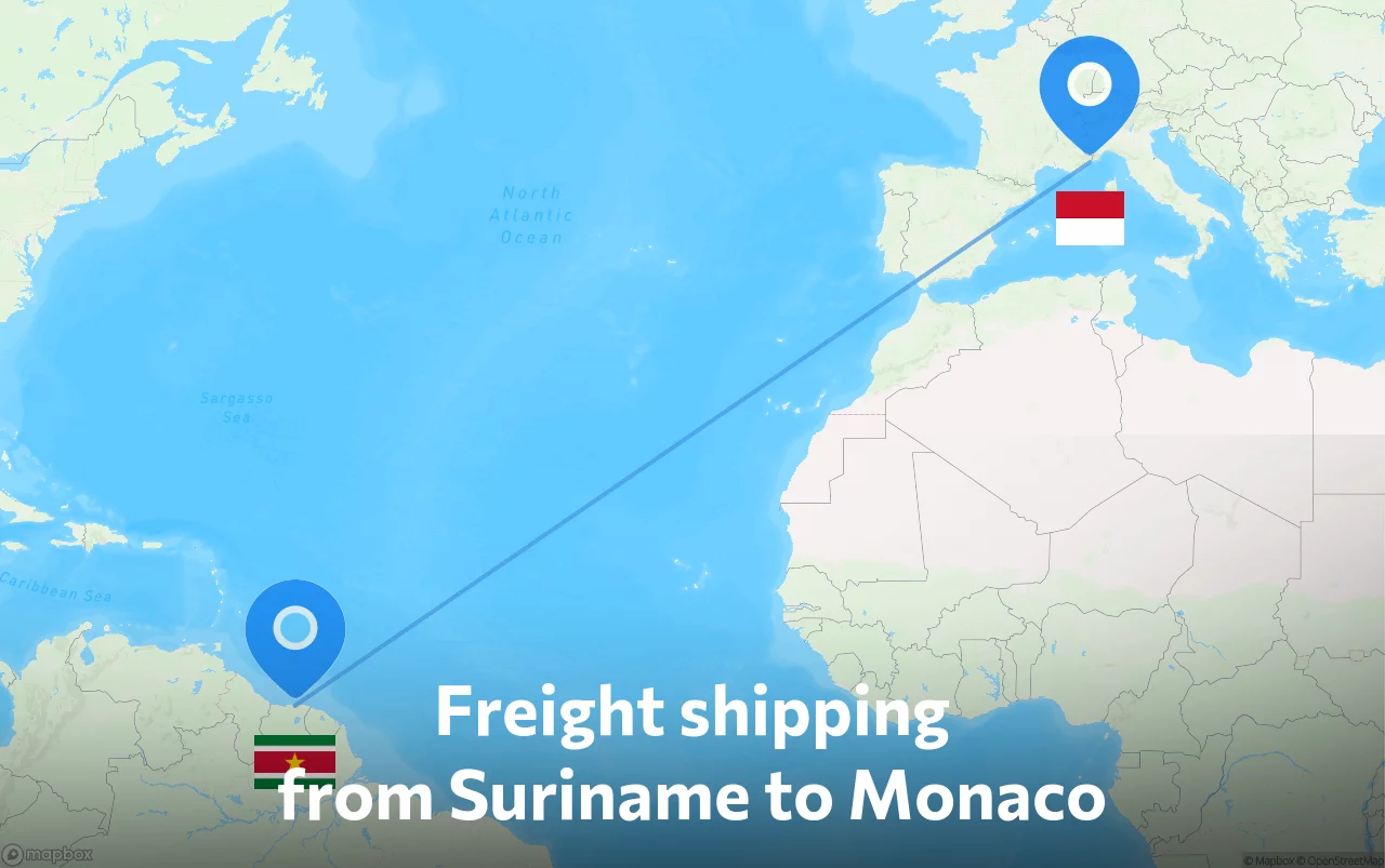 Shipping route from Suriname to Monaco