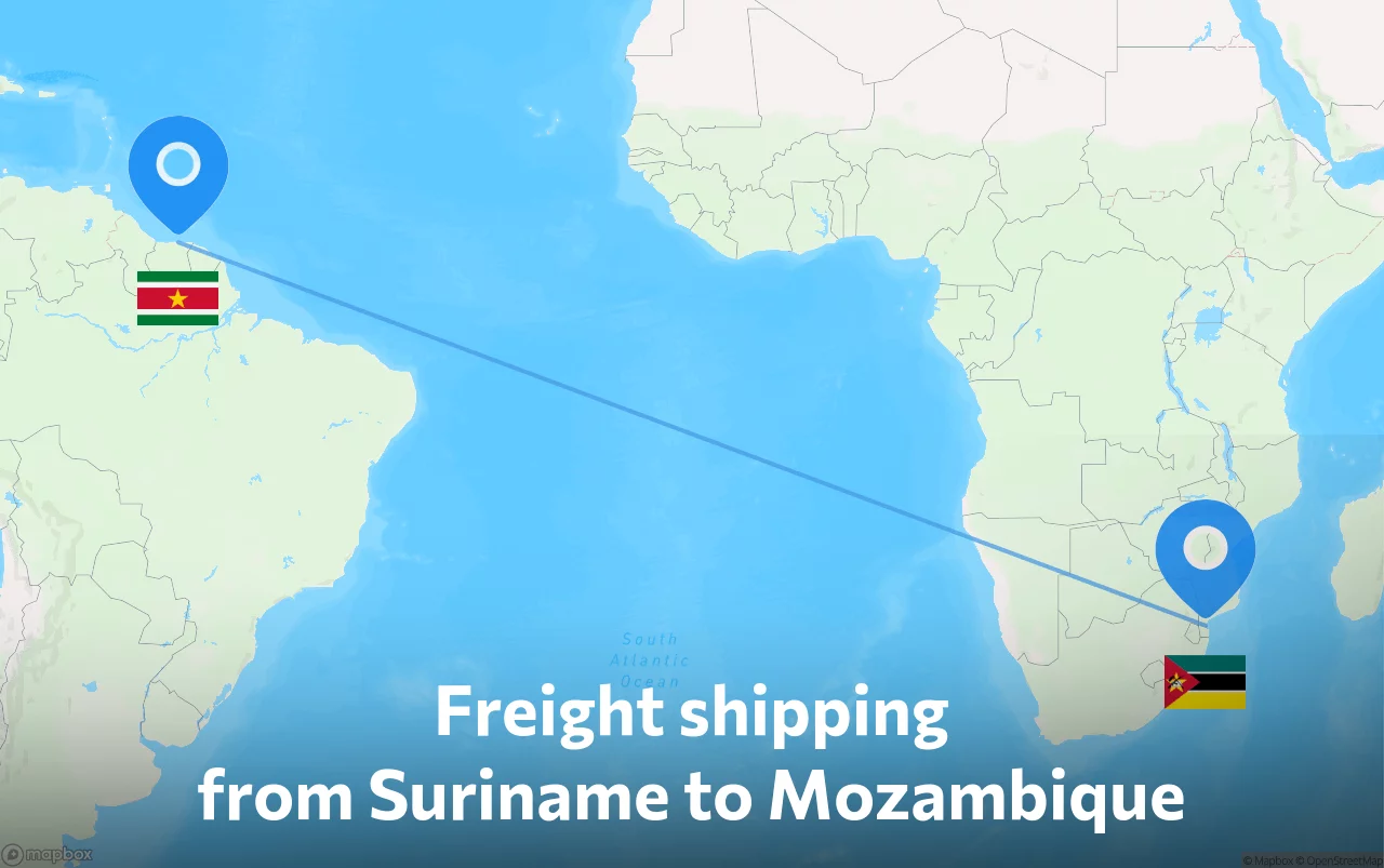 Shipping route from Suriname to Mozambique