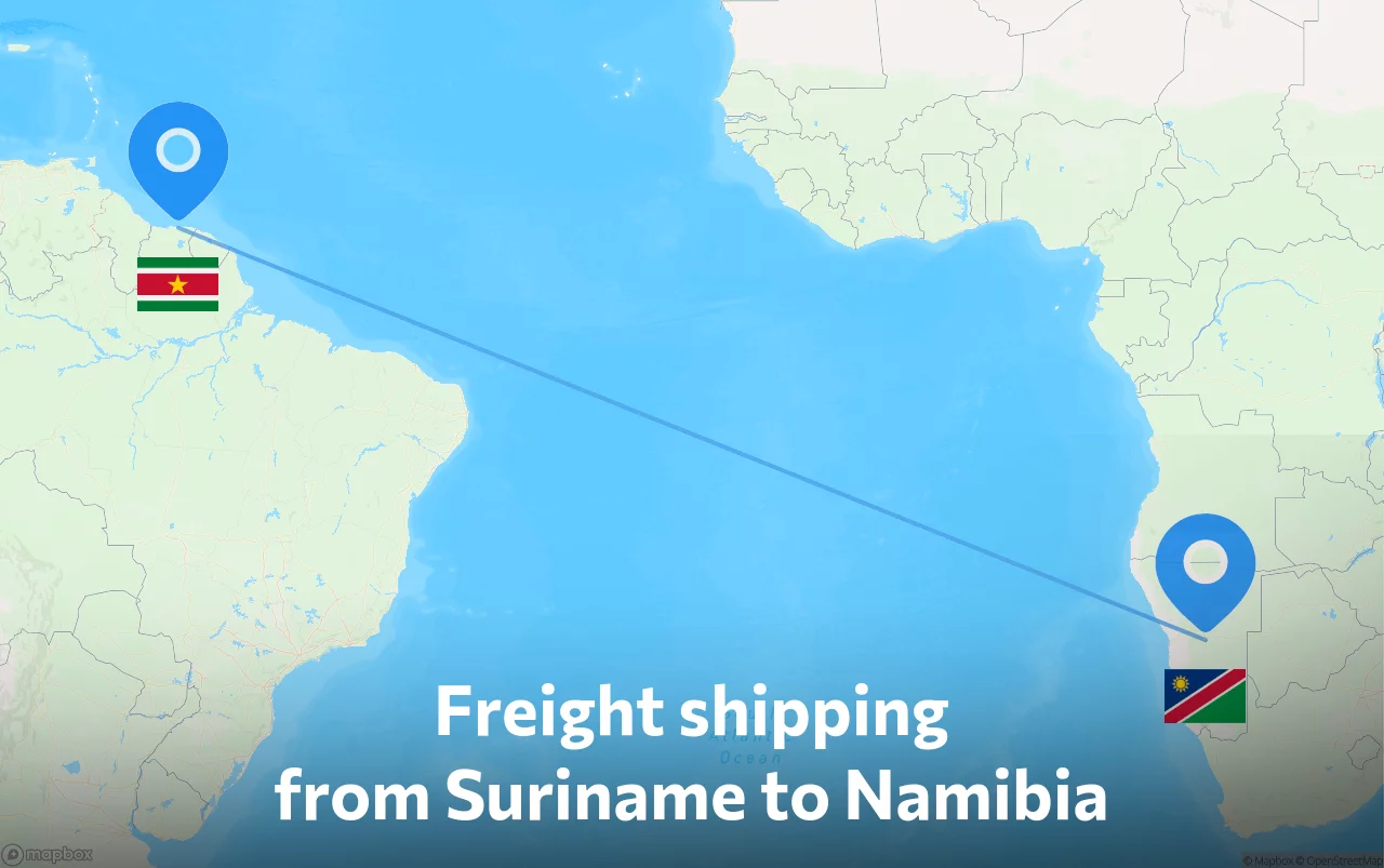 Shipping route from Suriname to Namibia