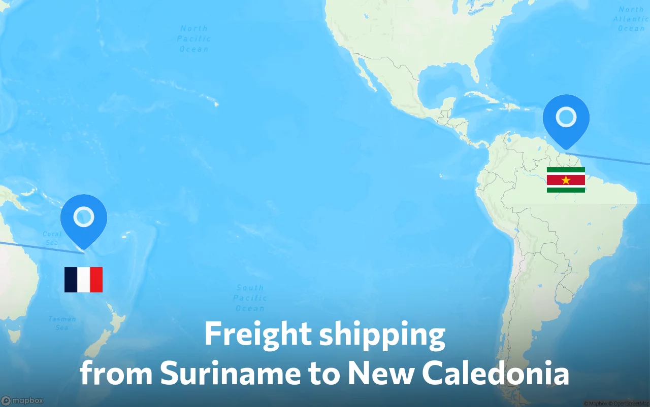 Shipping route from Suriname to New Caledonia