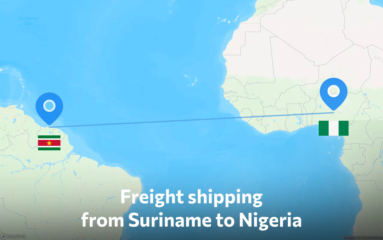 Shipping route from Suriname to Nigeria