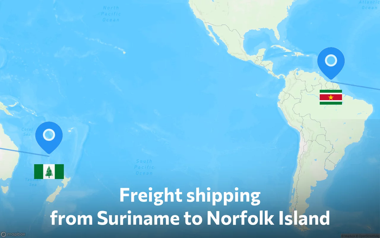 Shipping route from Suriname to Norfolk Island