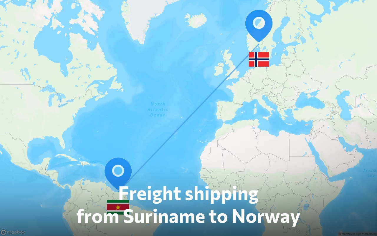 Shipping route from Suriname to Norway