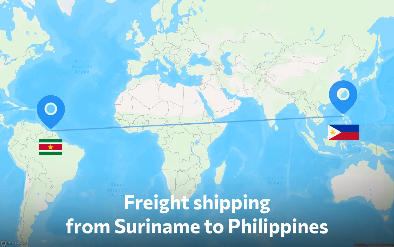 Shipping route from Suriname to Philippines