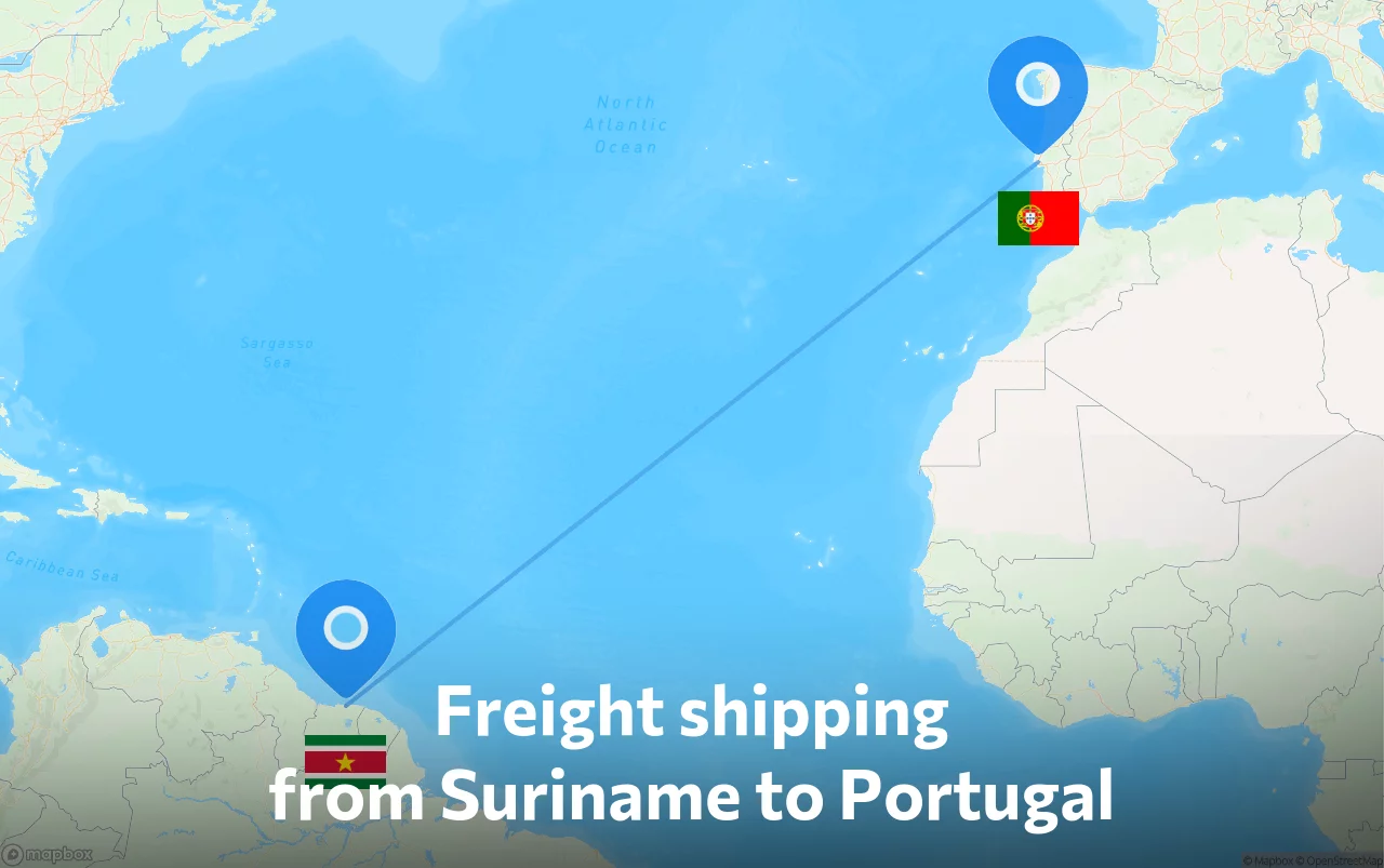Shipping route from Suriname to Portugal