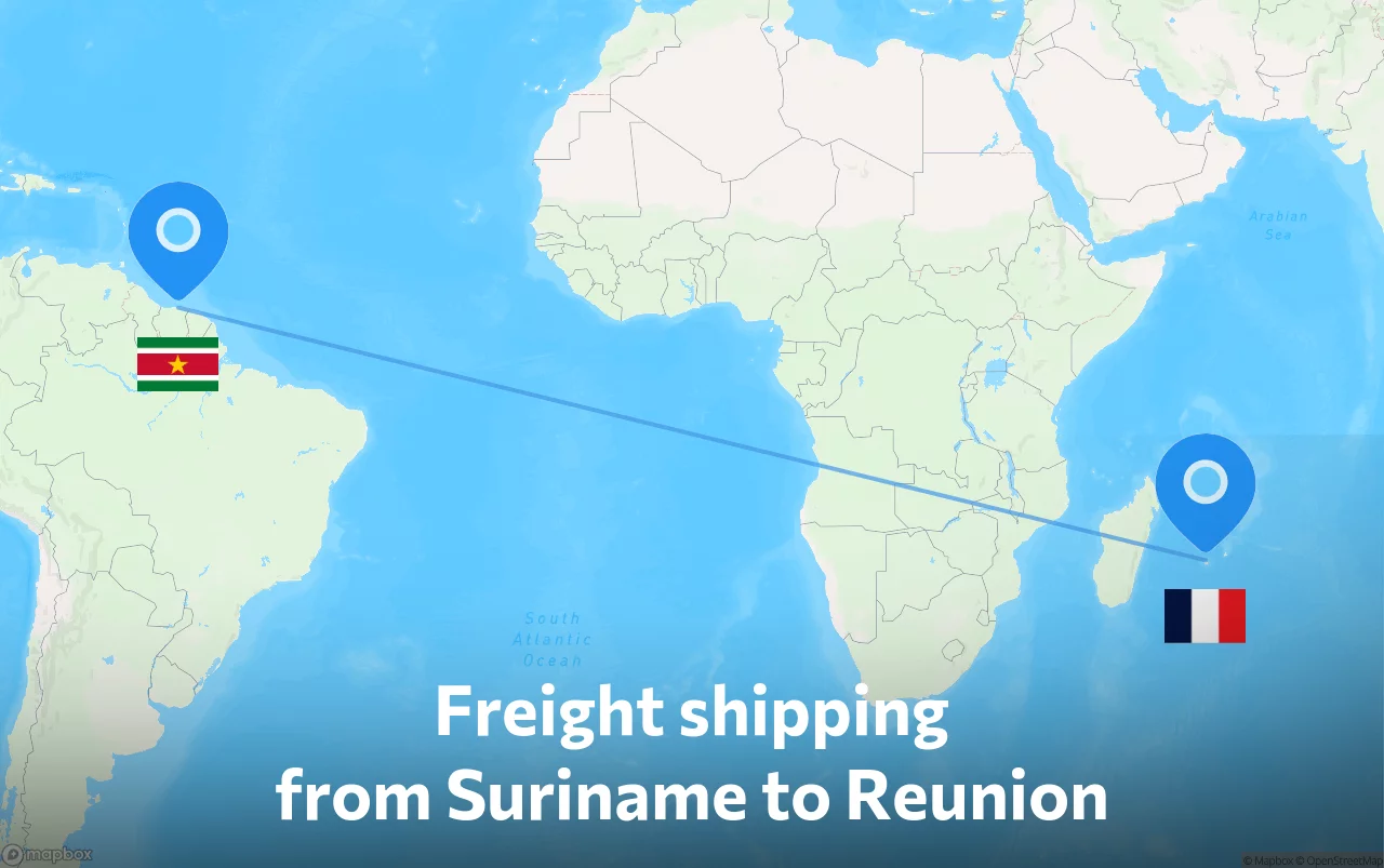 Shipping route from Suriname to Reunion