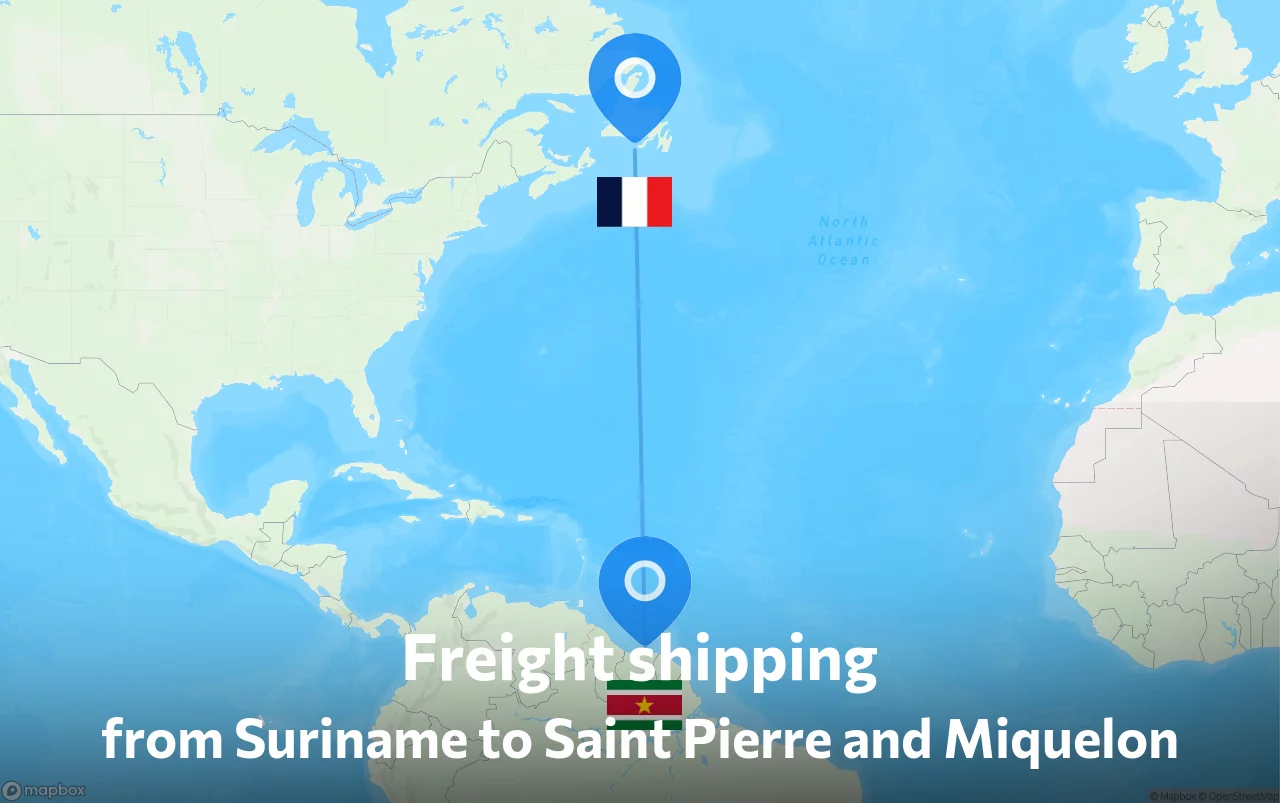Shipping route from Suriname to Saint Pierre and Miquelon