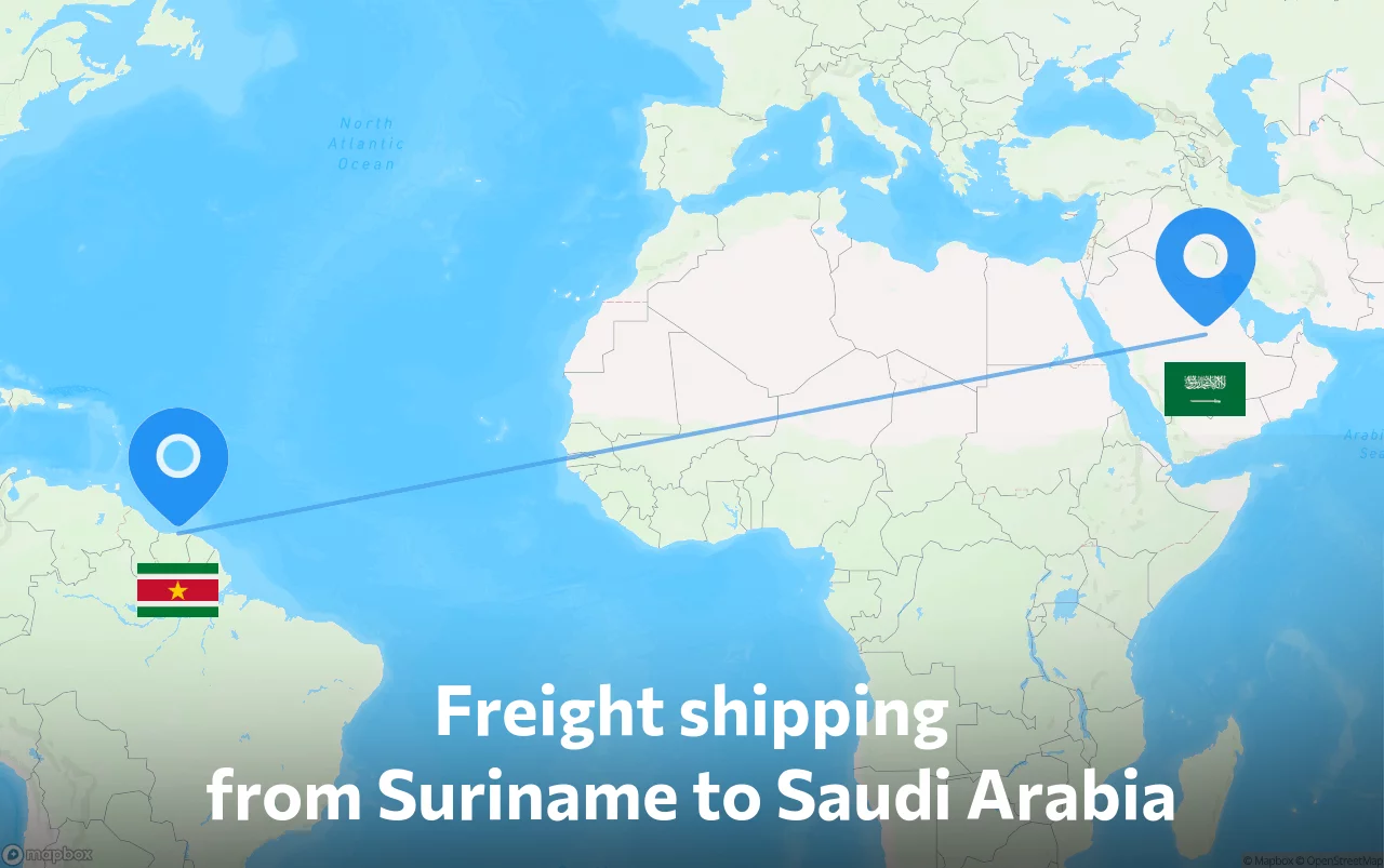Shipping route from Suriname to Saudi Arabia