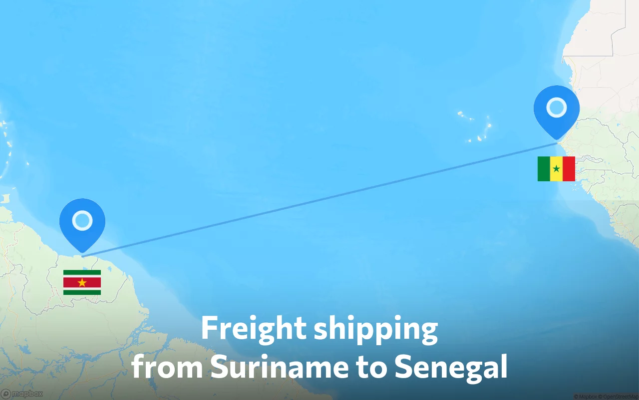 Shipping route from Suriname to Senegal