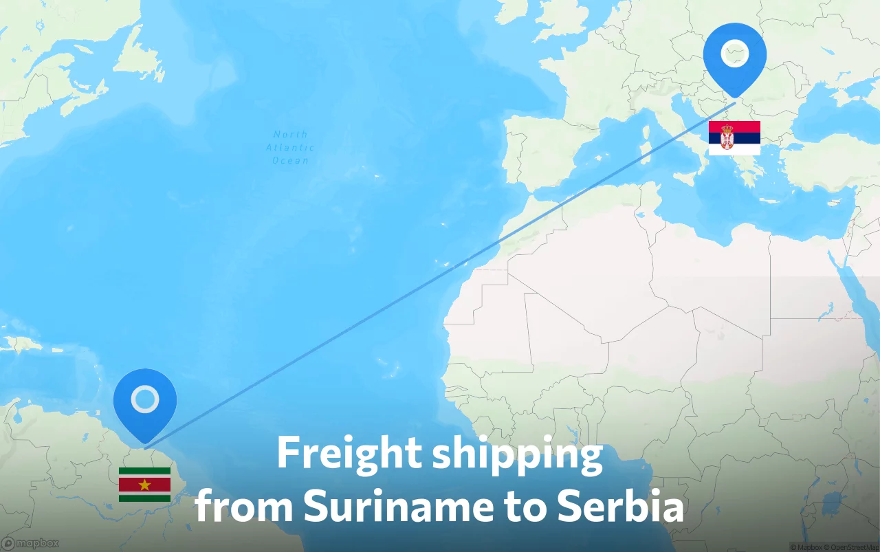 Shipping route from Suriname to Serbia