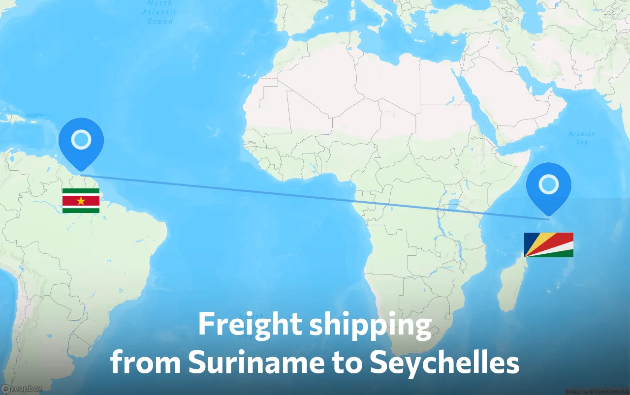Shipping route from Suriname to Seychelles