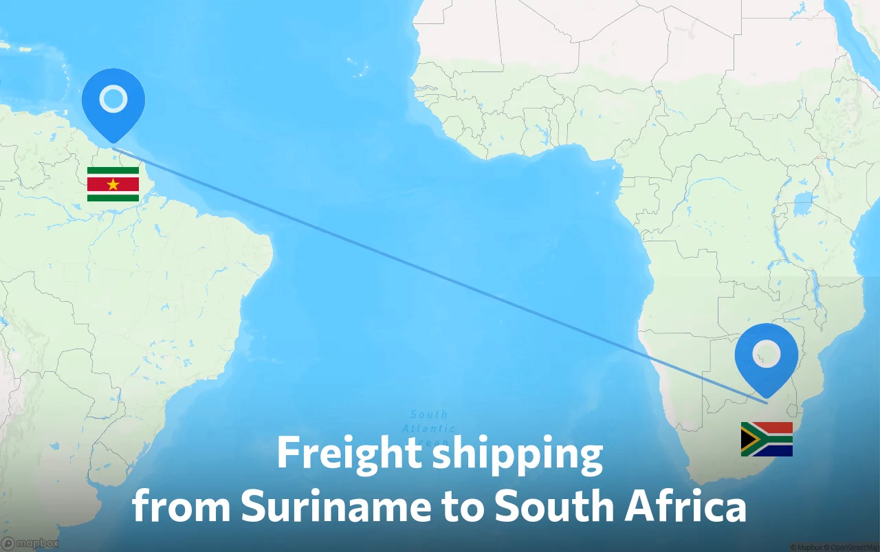 Shipping route from Suriname to South Africa