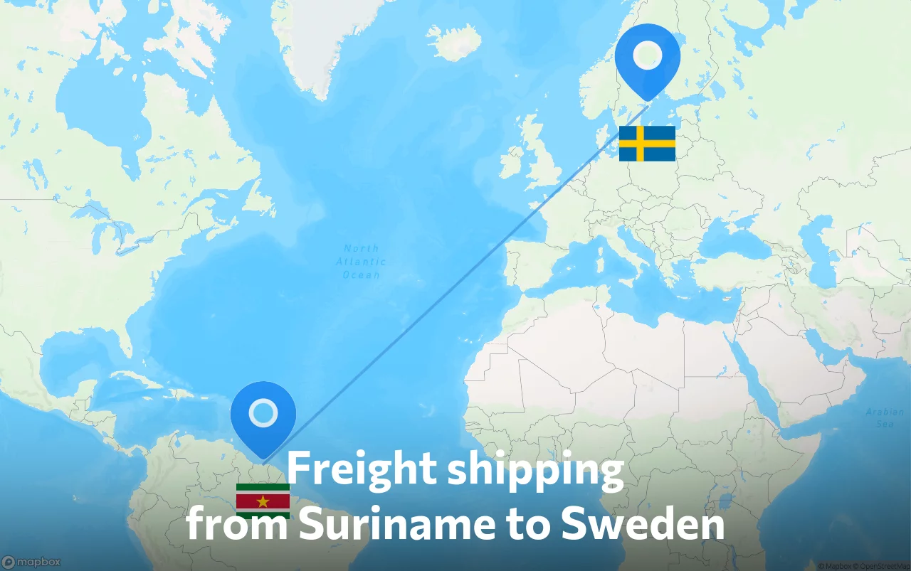 Shipping route from Suriname to Sweden