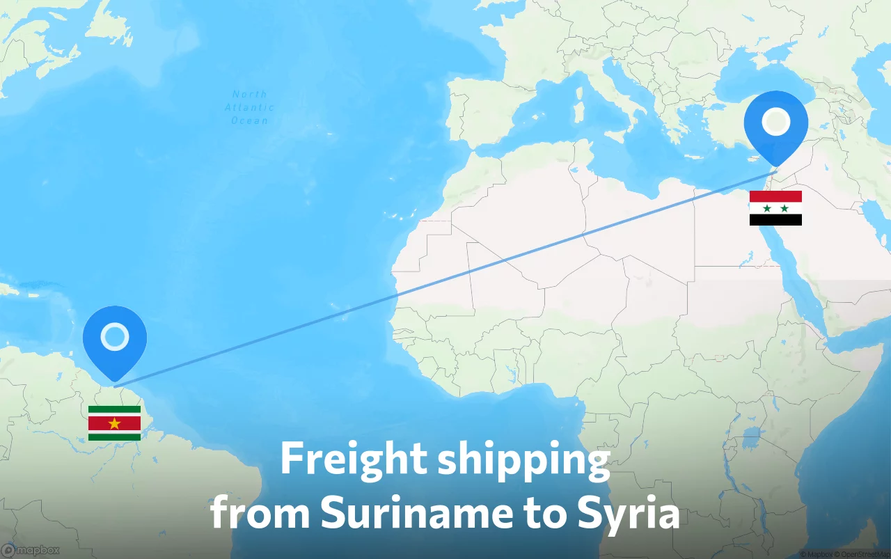 Shipping route from Suriname to Syria