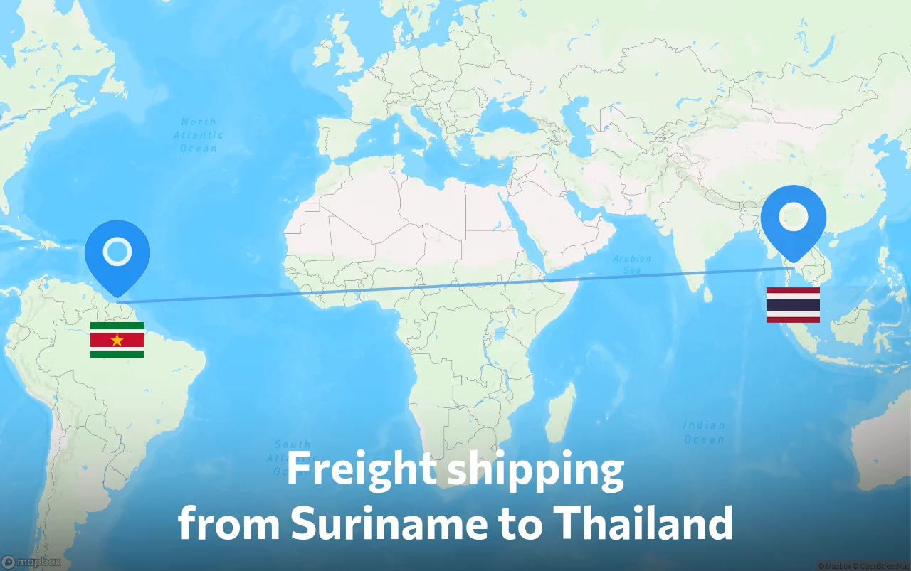 Shipping route from Suriname to Thailand
