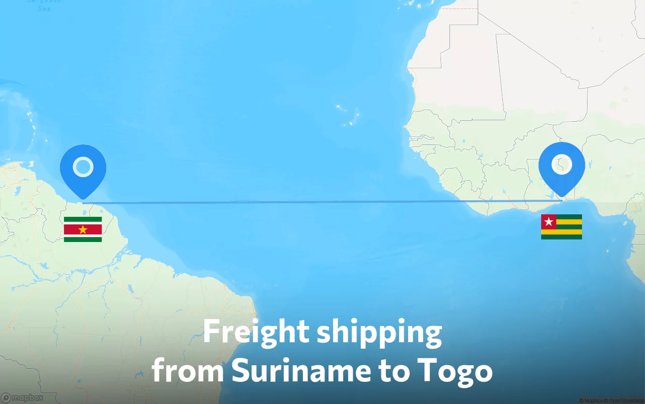 Shipping route from Suriname to Togo