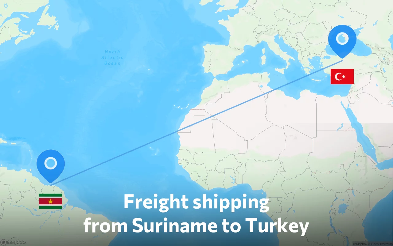 Shipping route from Suriname to Turkey