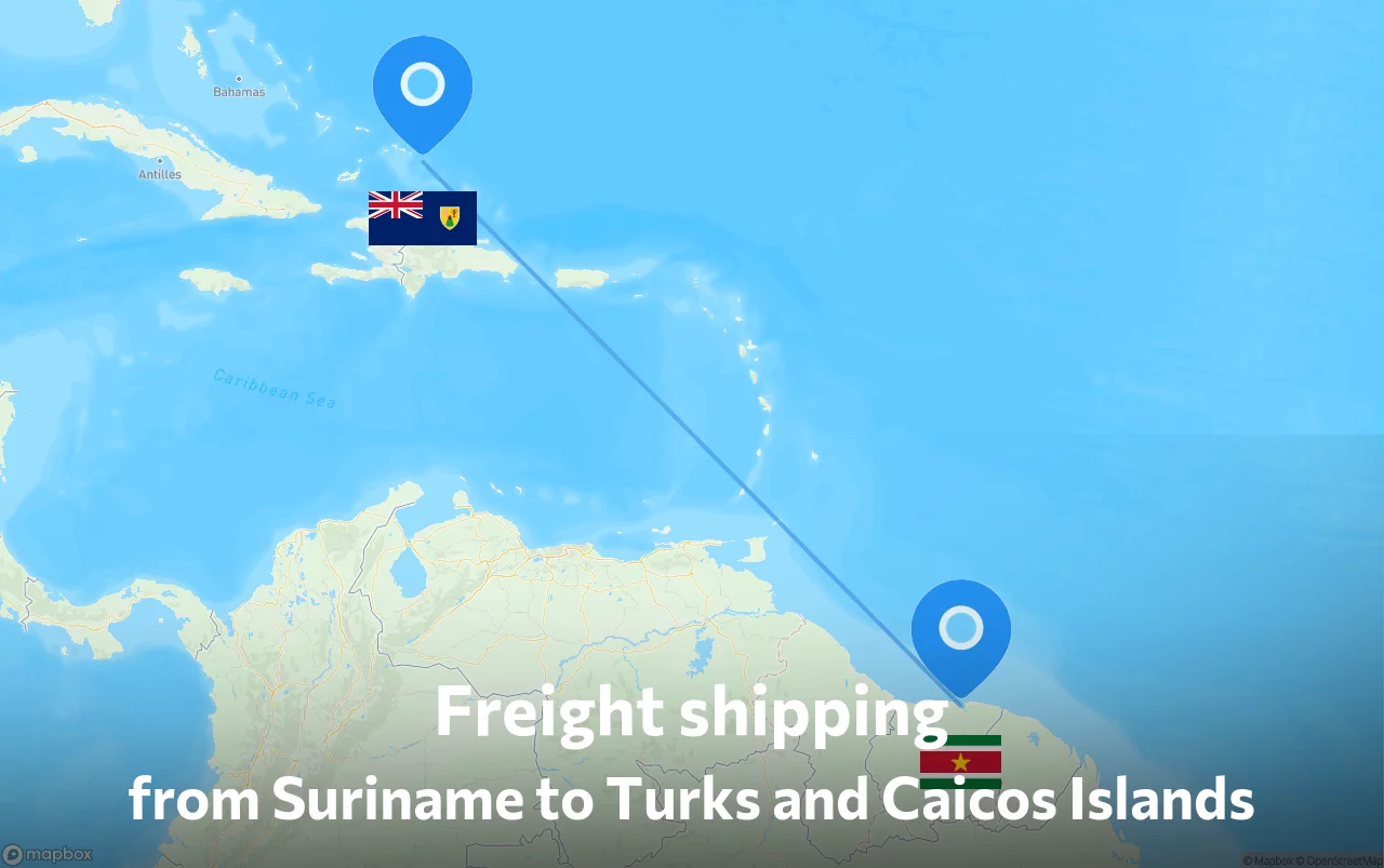 Shipping route from Suriname to Turks and Caicos Islands