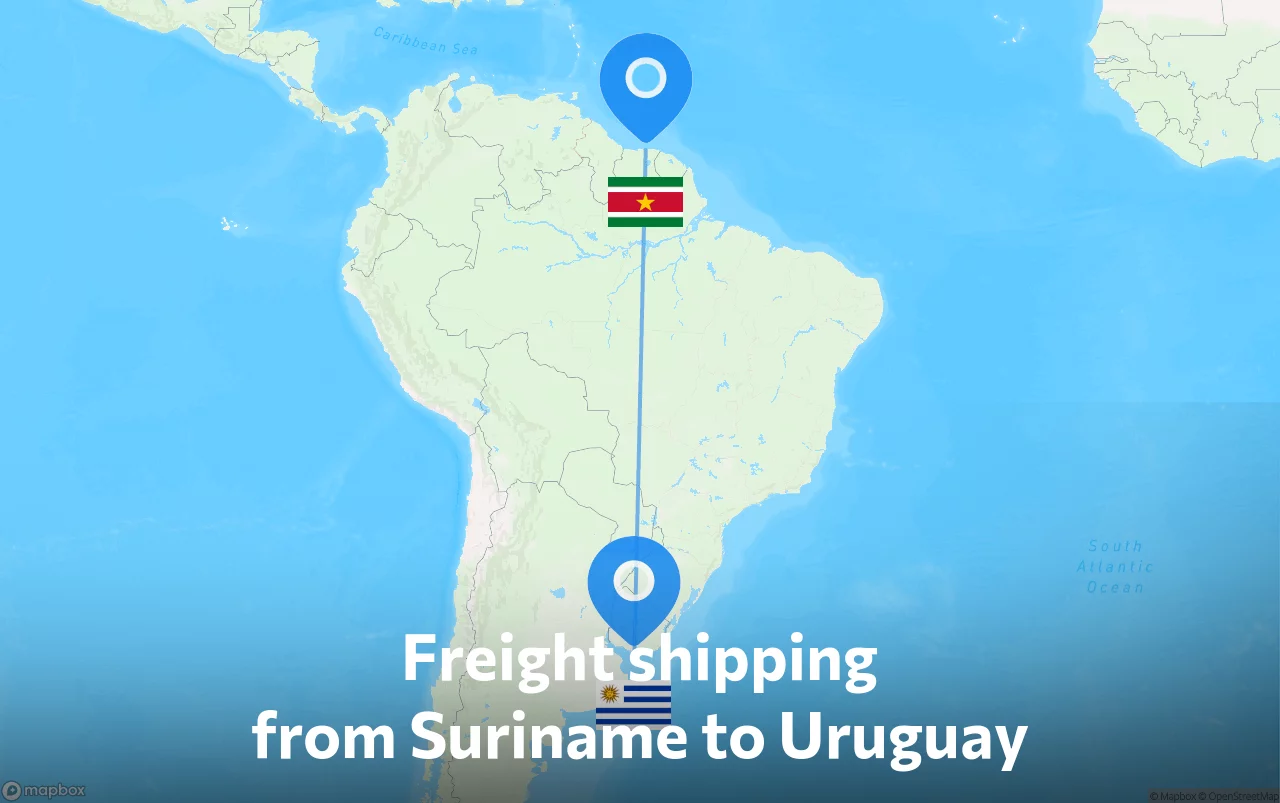 Shipping route from Suriname to Uruguay