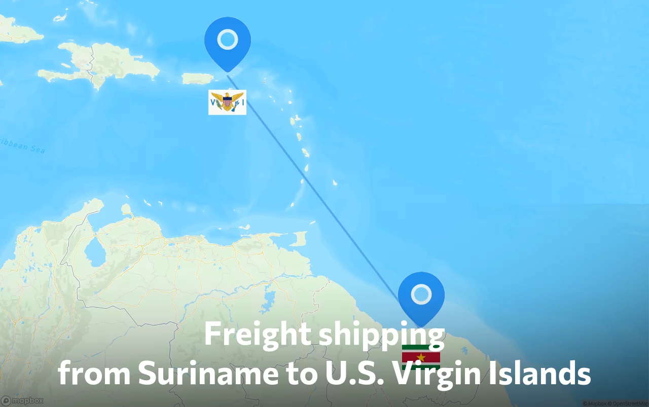Shipping route from Suriname to U.S. Virgin Islands