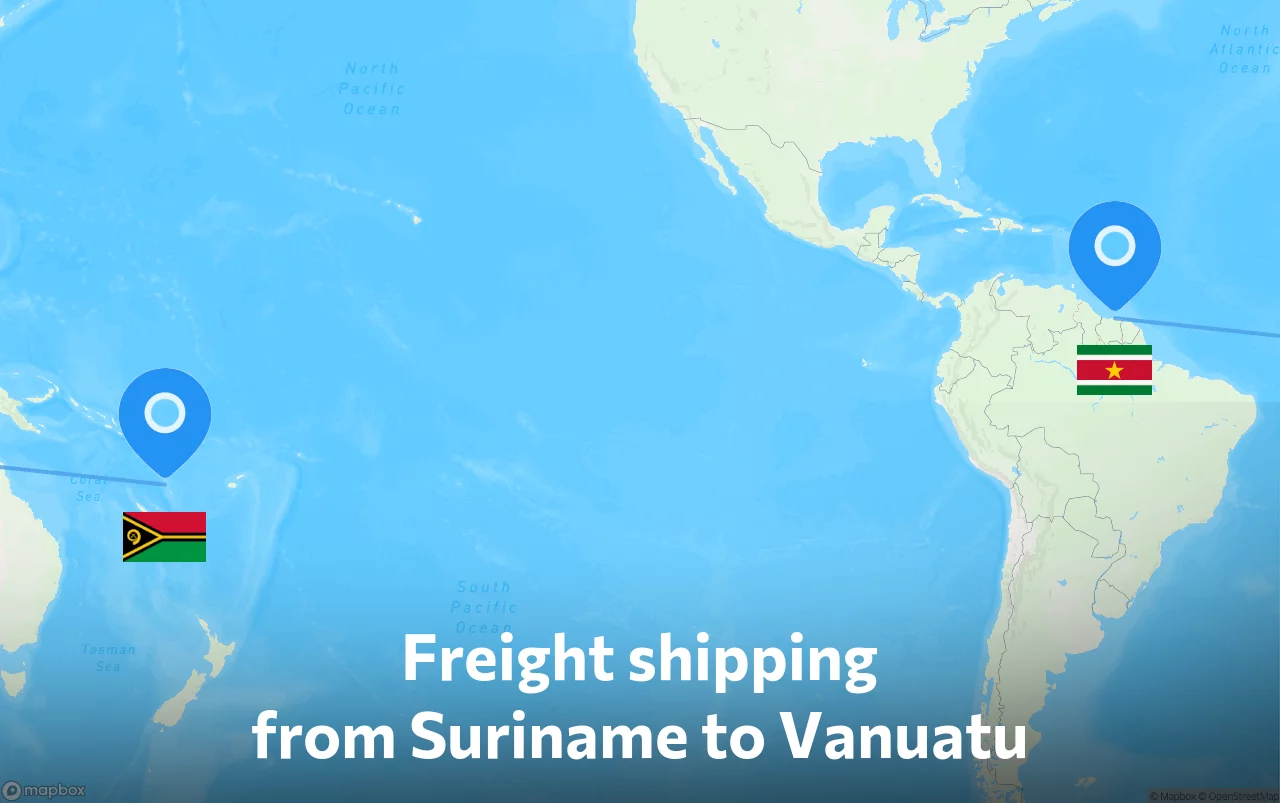 Shipping route from Suriname to Vanuatu