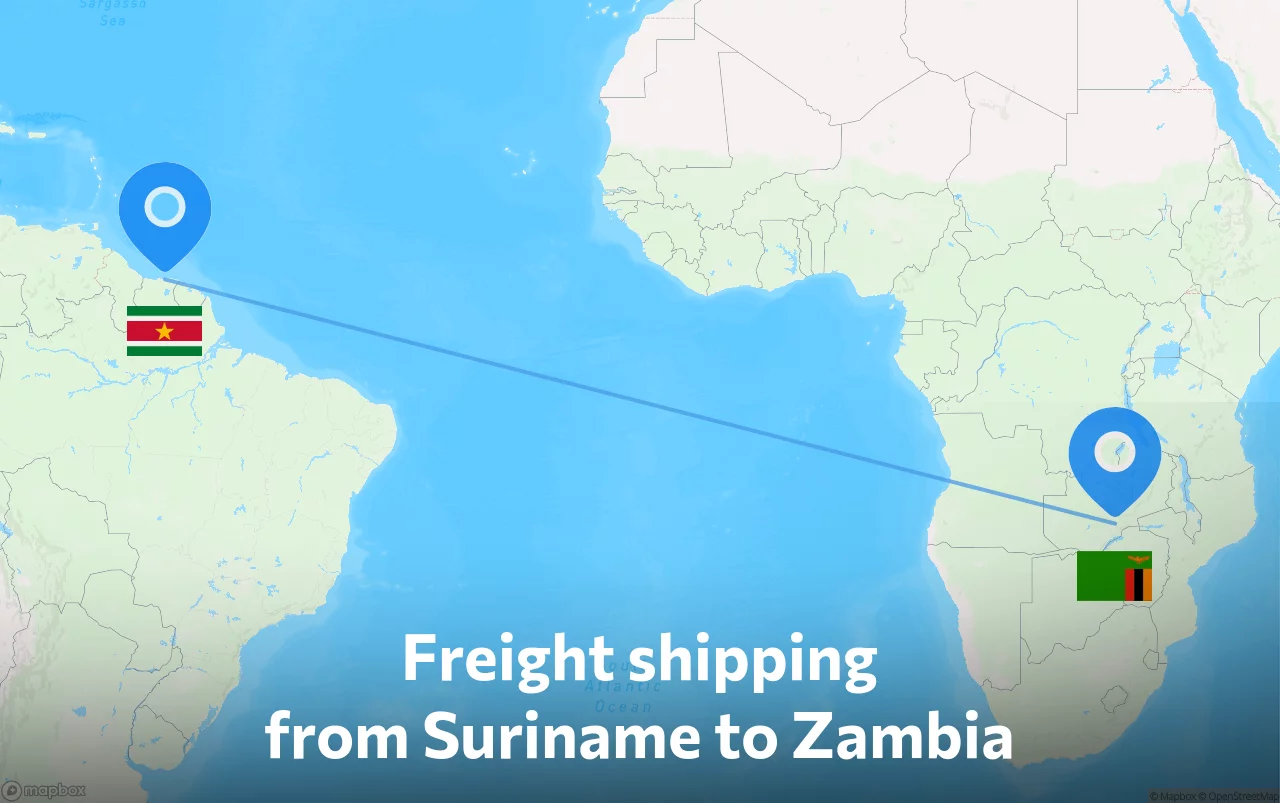Shipping route from Suriname to Zambia