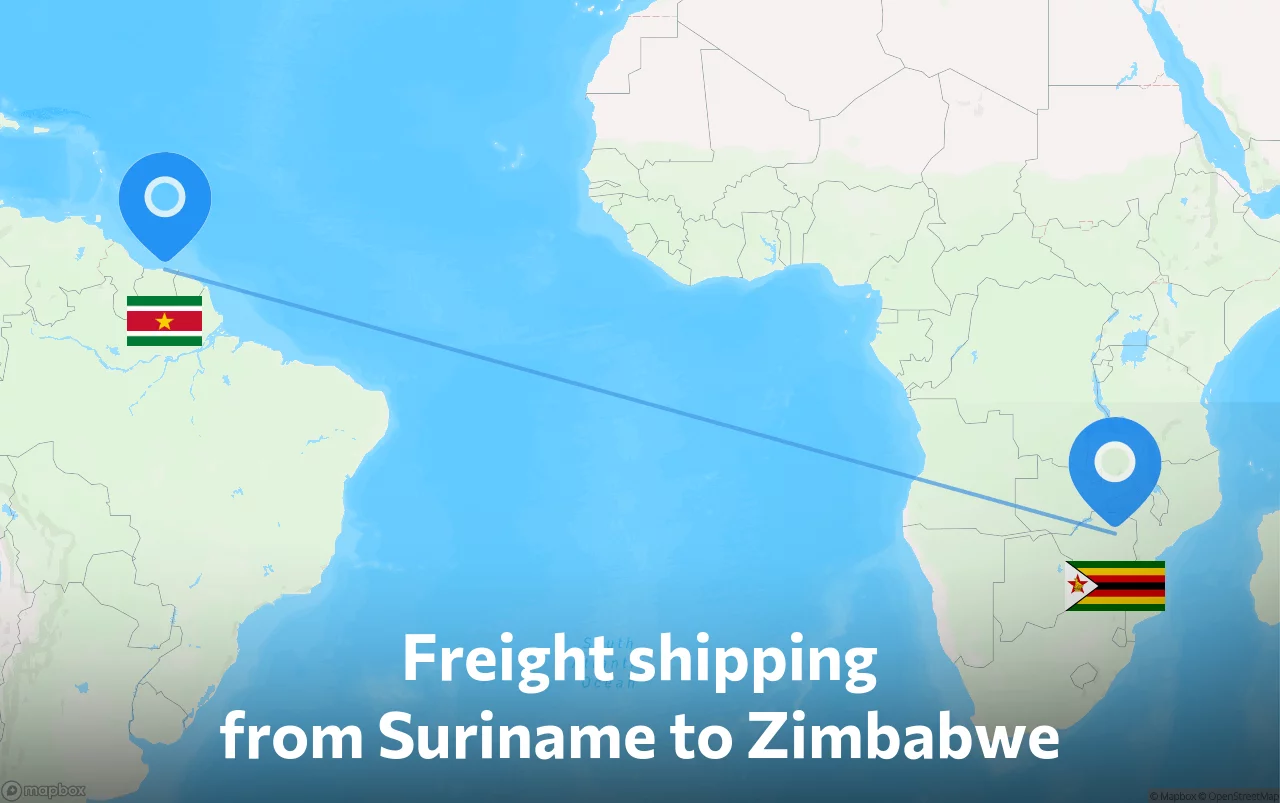 Shipping route from Suriname to Zimbabwe