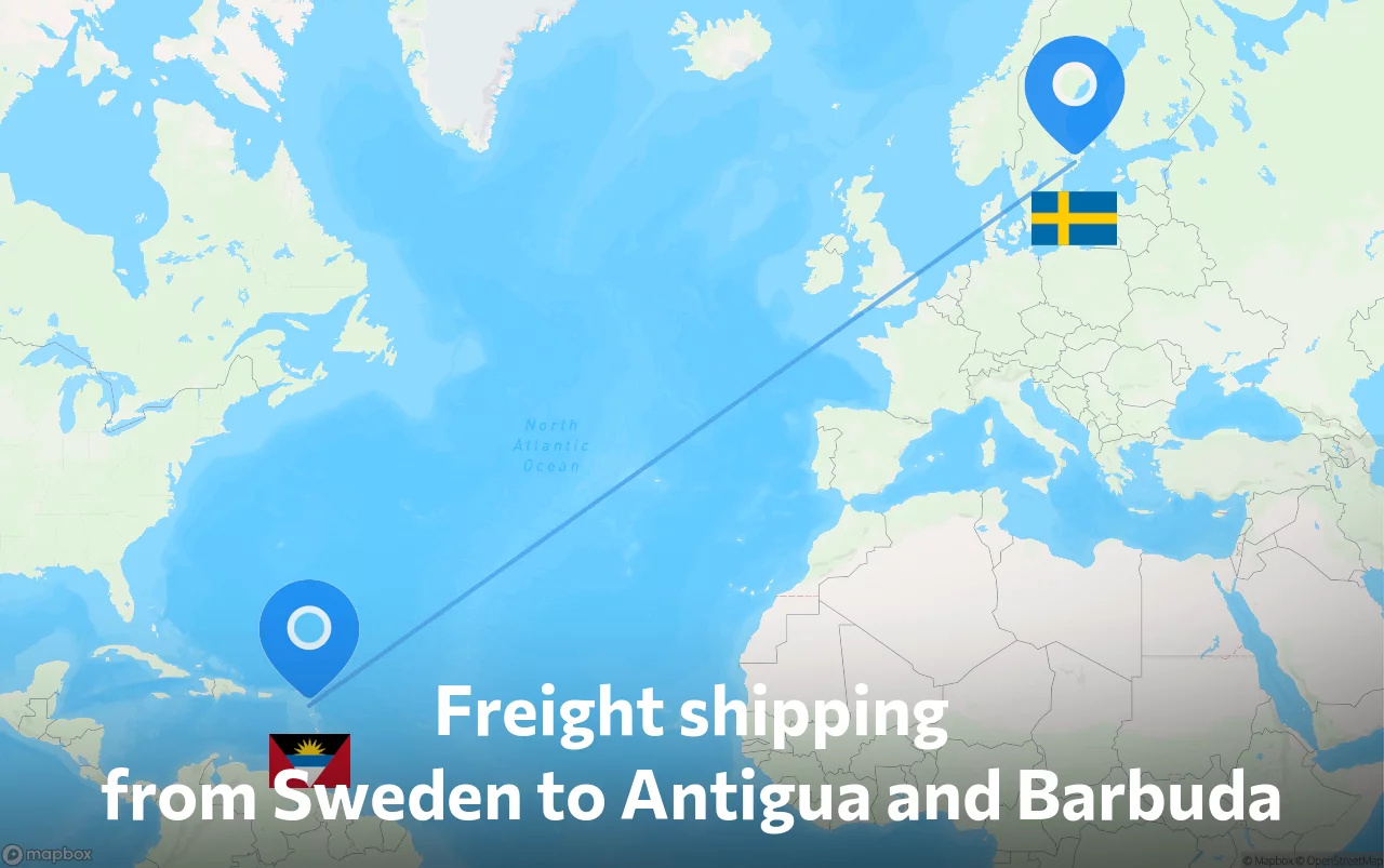 Shipping route from Sweden to Antigua and Barbuda