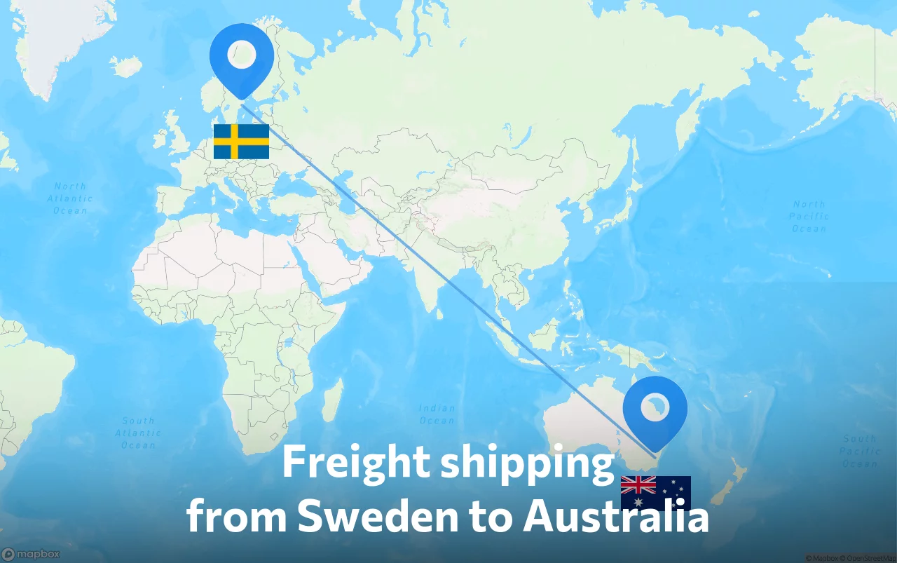 Shipping route from Sweden to Australia