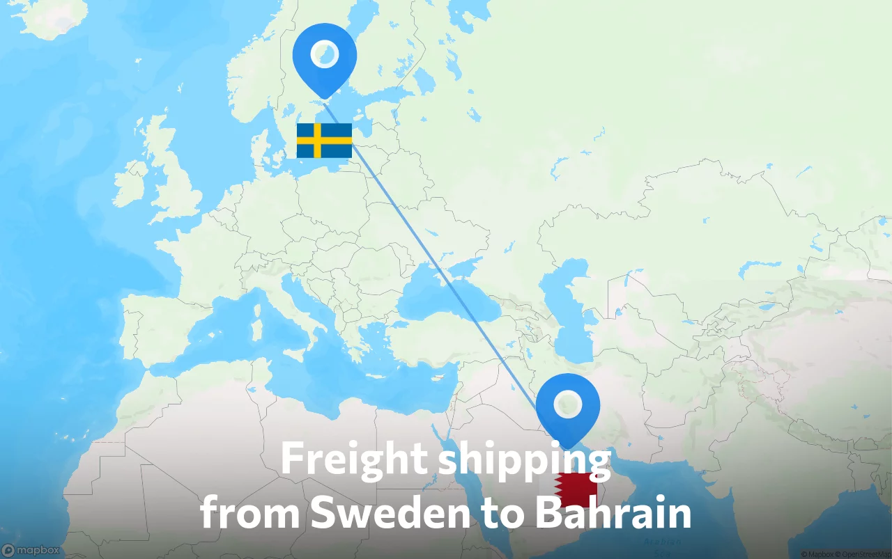 Shipping route from Sweden to Bahrain