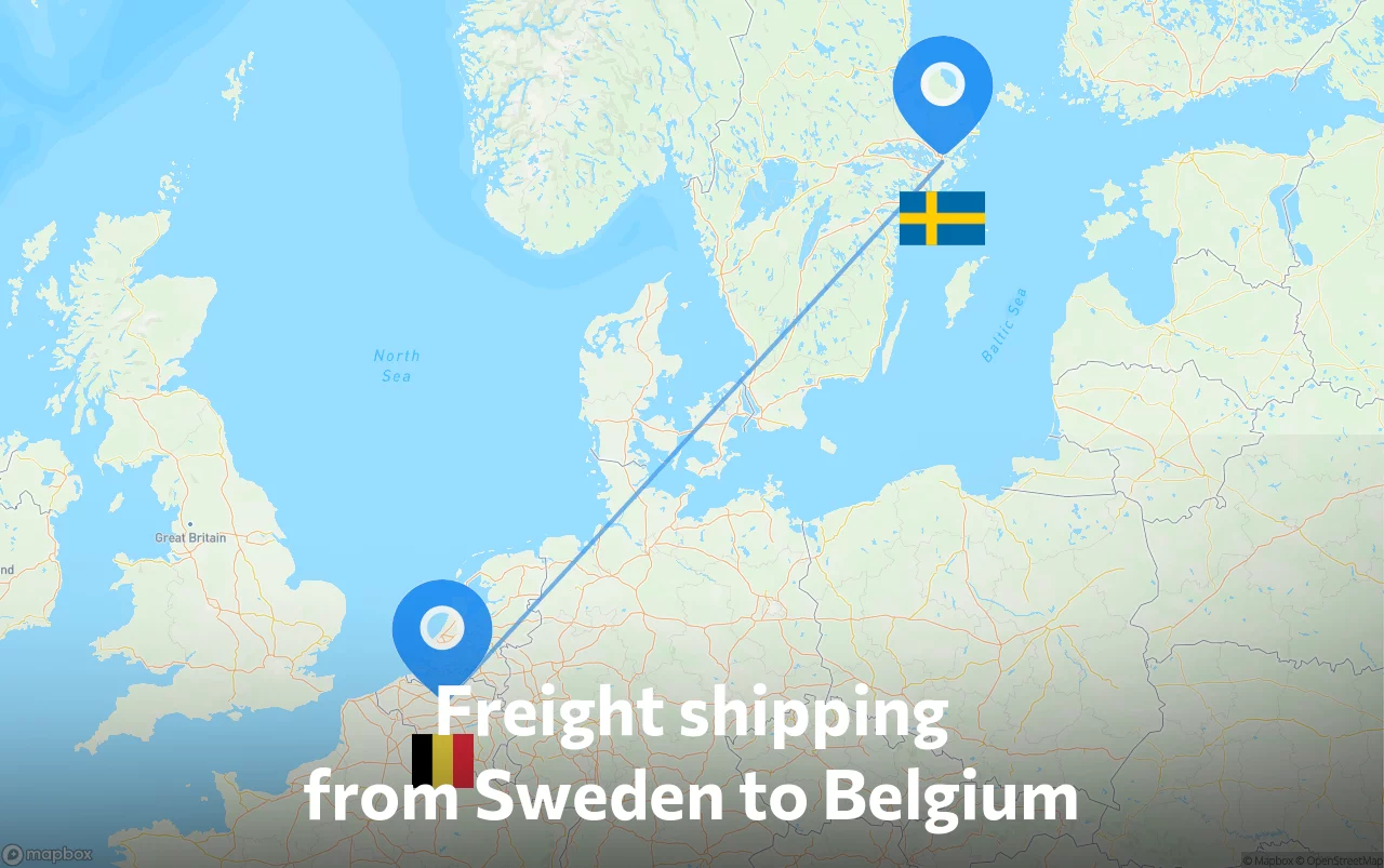 Shipping route from Sweden to Belgium